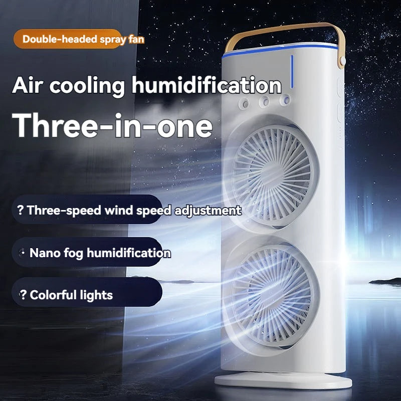 Double-Headed Spray Air Conditioner Fan 3 Speeds Rechargeable/USB Desk Air Cooler