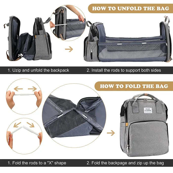 Versatile diaper bag with a built-in changing station for easy diaper changes