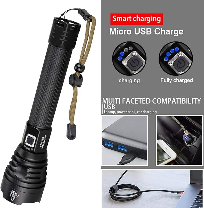 90000 Lumens LED Tactical Flashlight Rechargeable XHP90 USB Zoomable 7Modes Super Bright Floodlight Spotlight Torch Light