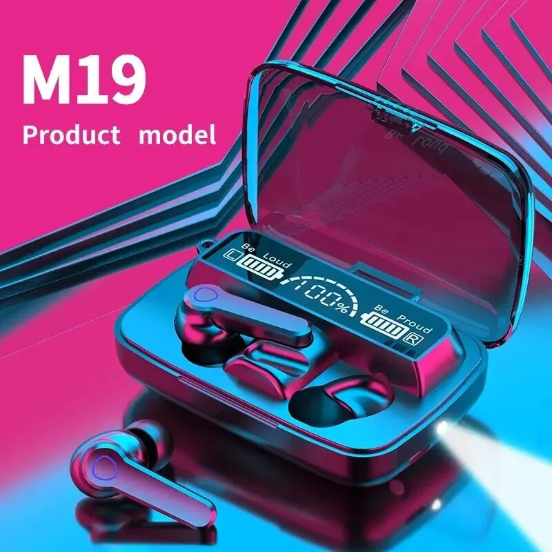 M19 EARBUDS TWS EARPHONE TOUCH CONTROL WIRELESS BLUETOOTH 5.1 HEADPHONES WITH MICROPHONE WITH FLASHLIGHT