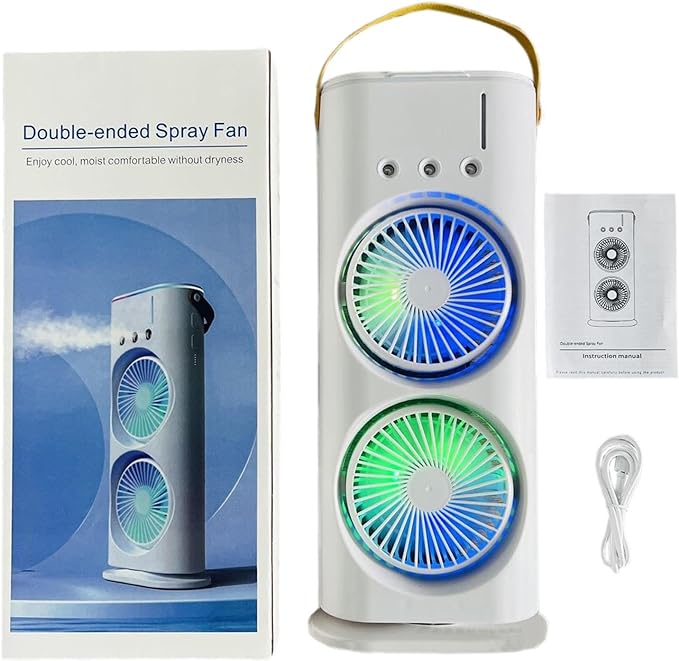 Double-Headed Spray Air Conditioner Fan 3 Speeds Rechargeable/USB Desk Air Cooler