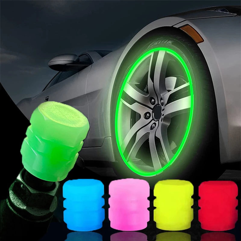 1/4/8pcs Luminous Tire Valve Caps Fluorescent Night Glowing Car